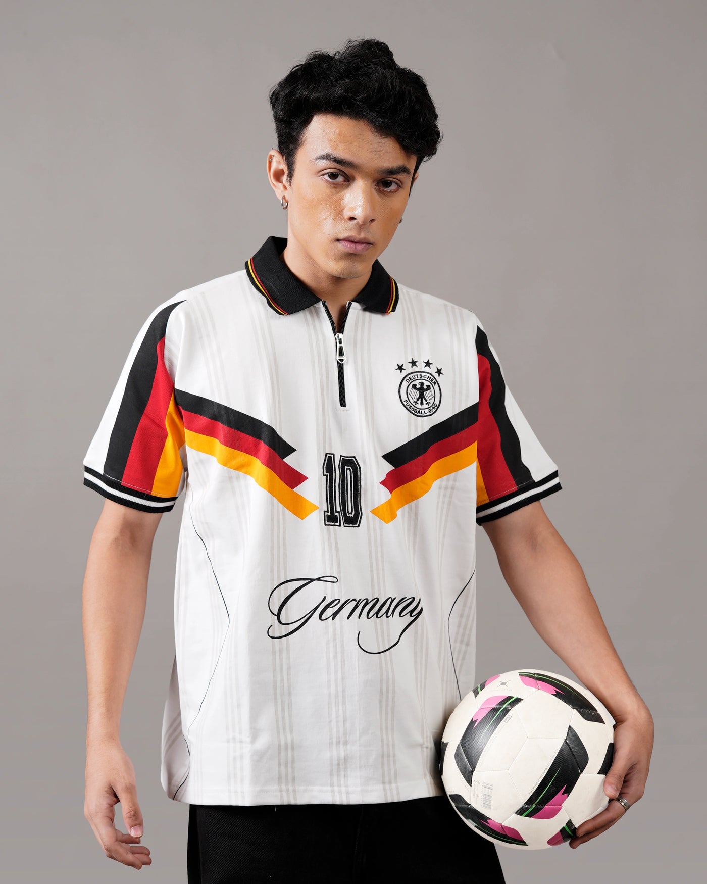 Germany zipper polo - vintage white home kit with four stars and #10