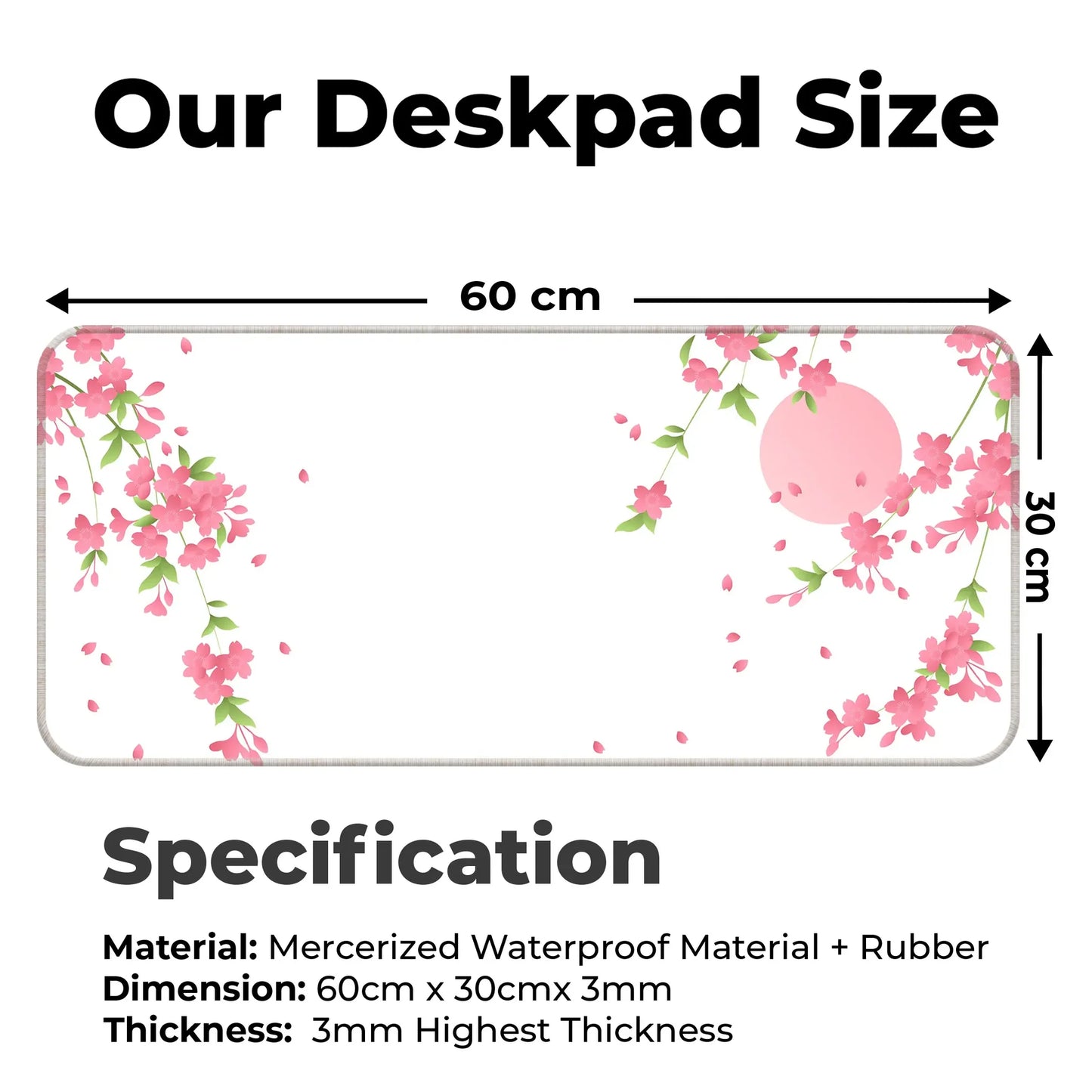 Sakura Petals Moon - White - E-XL Mousepad image 1