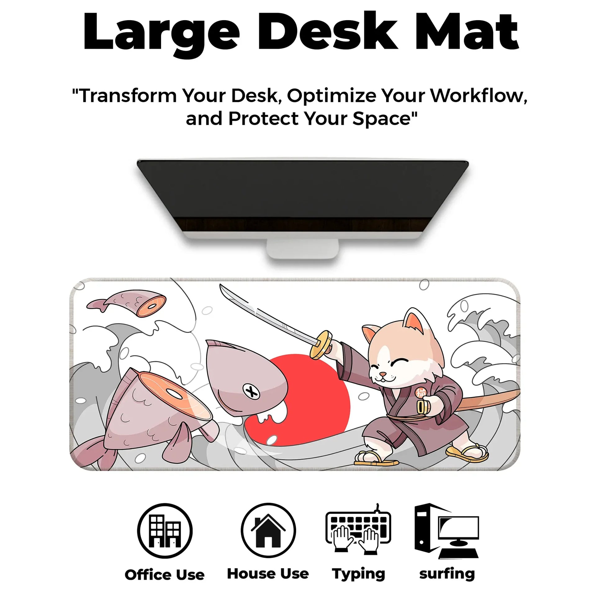 Japanese Cat - White - E-XL Mousepad image 5
