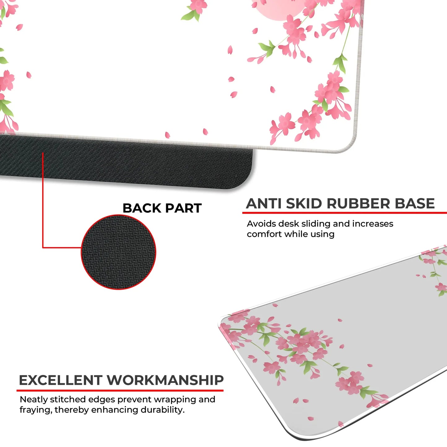 Sakura Petals Moon - White - E-XL Mousepad image 2