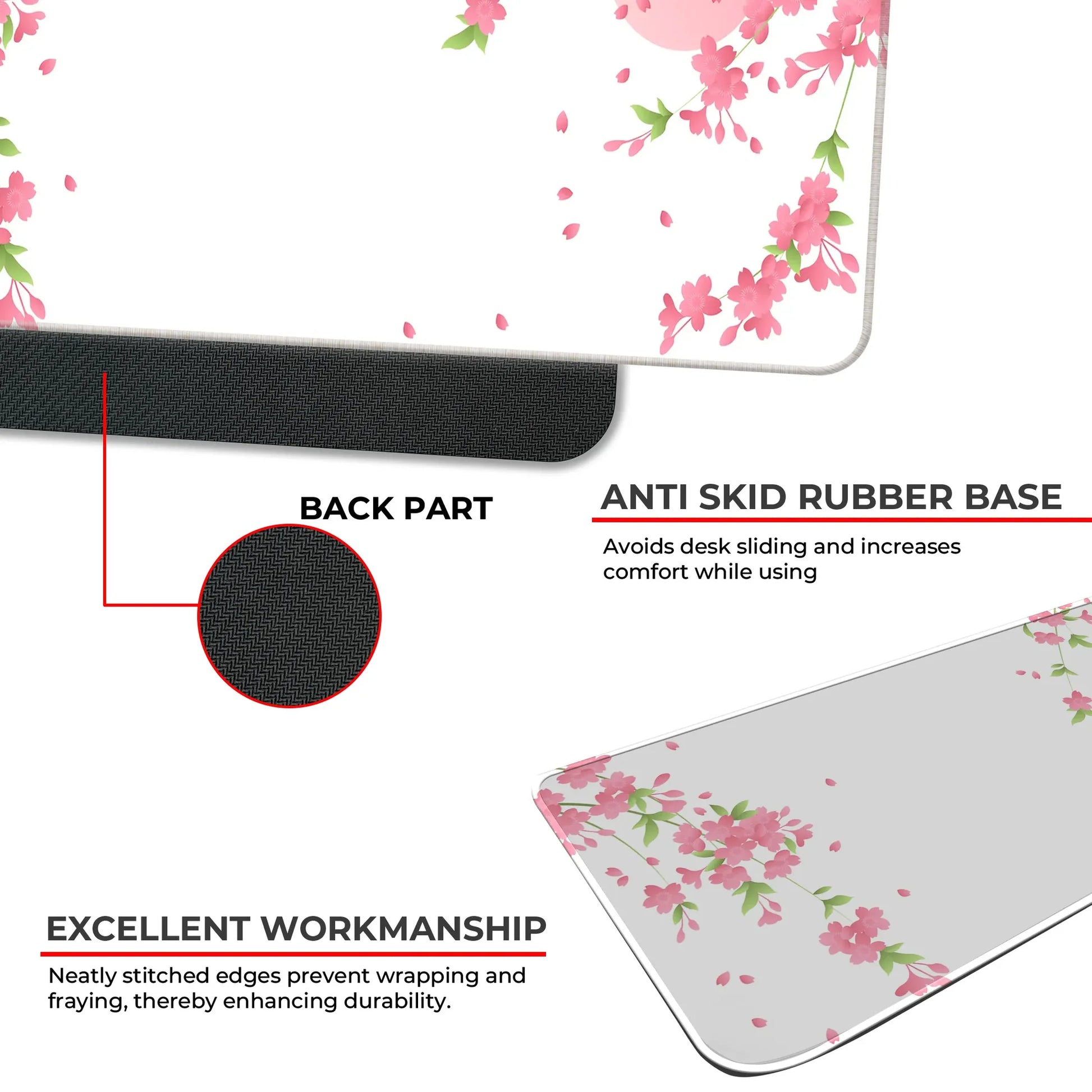 Sakura Petals Moon - White - E-XL Mousepad image 2