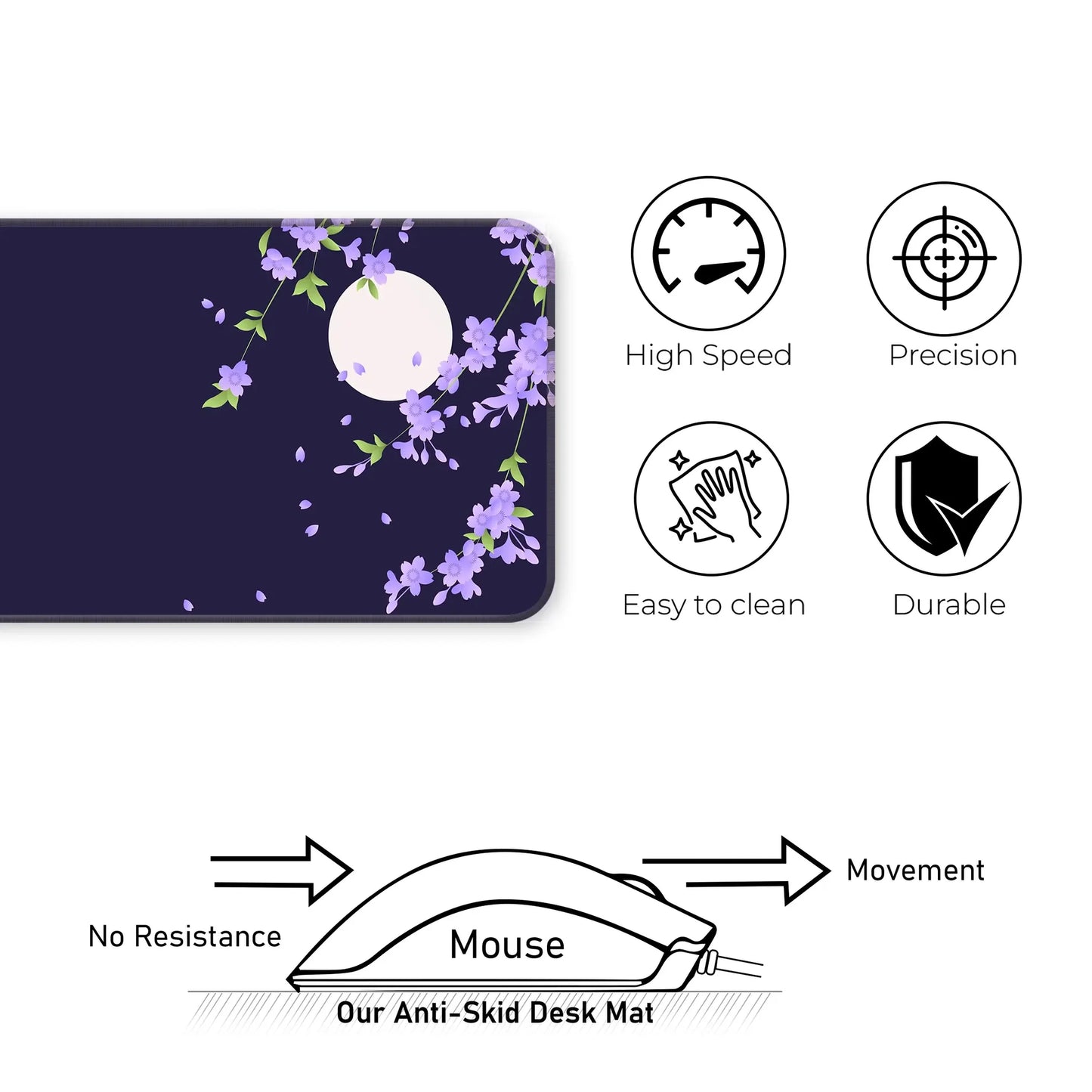 Sakura Petals Moon - Purple - E-XL Mousepad image 3