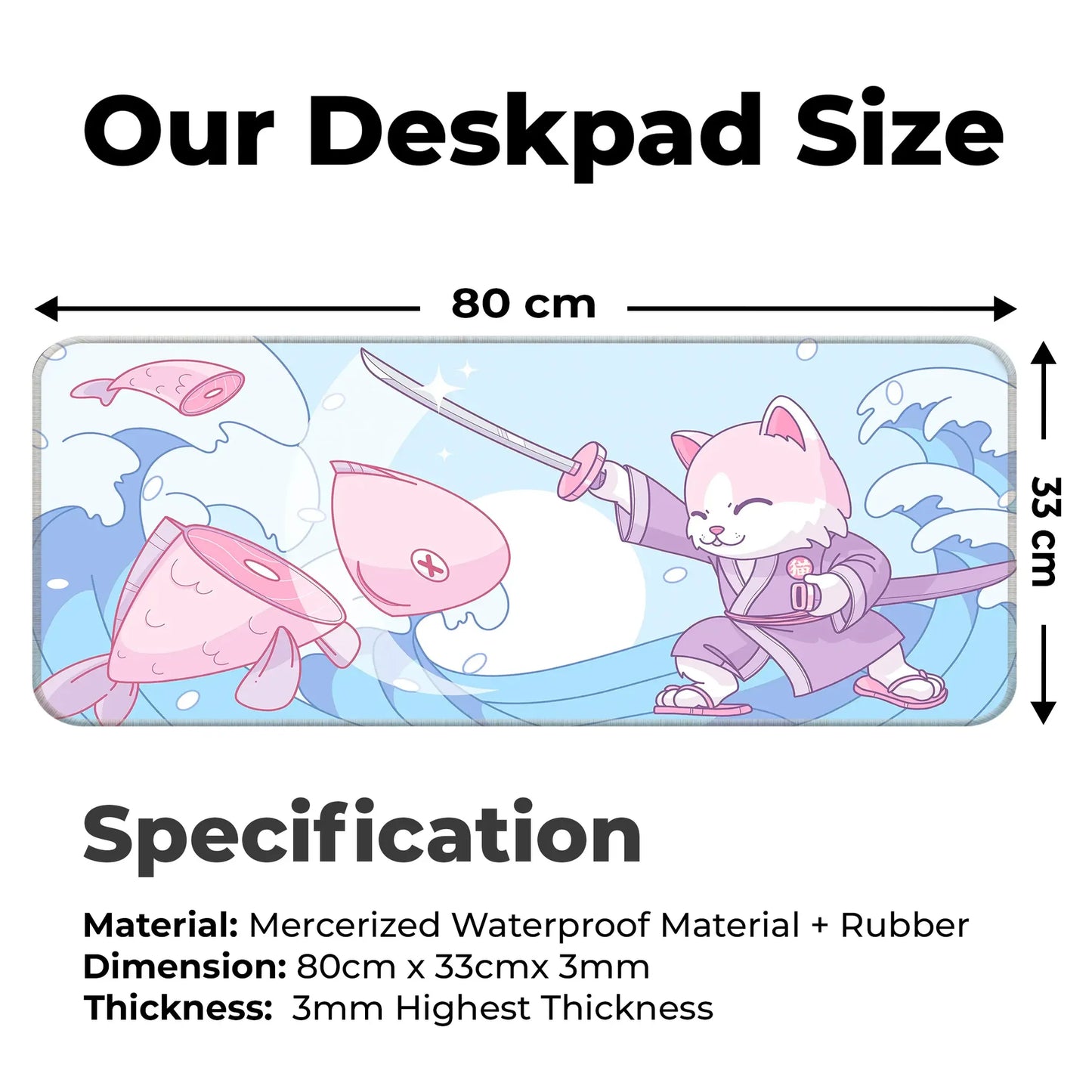 Japanese Cat - Blue - E-XL Mousepad image 1