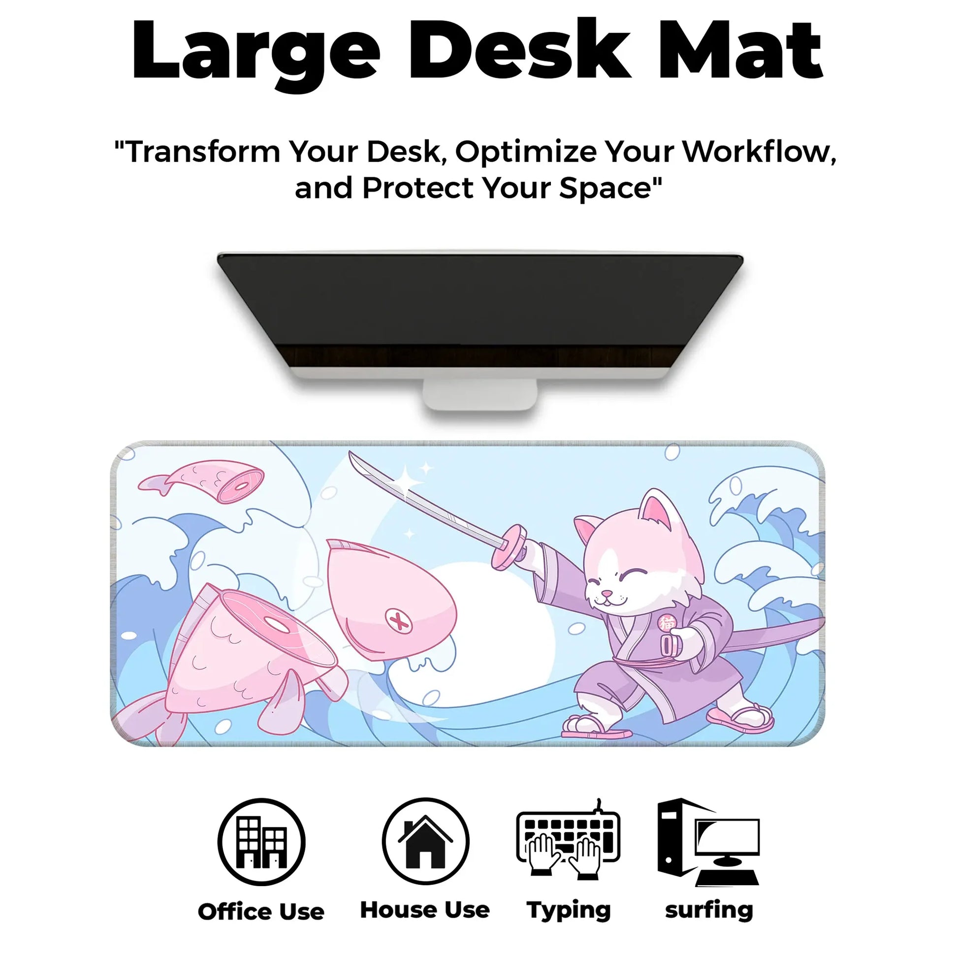 Japanese Cat - Blue - E-XL Mousepad image 5