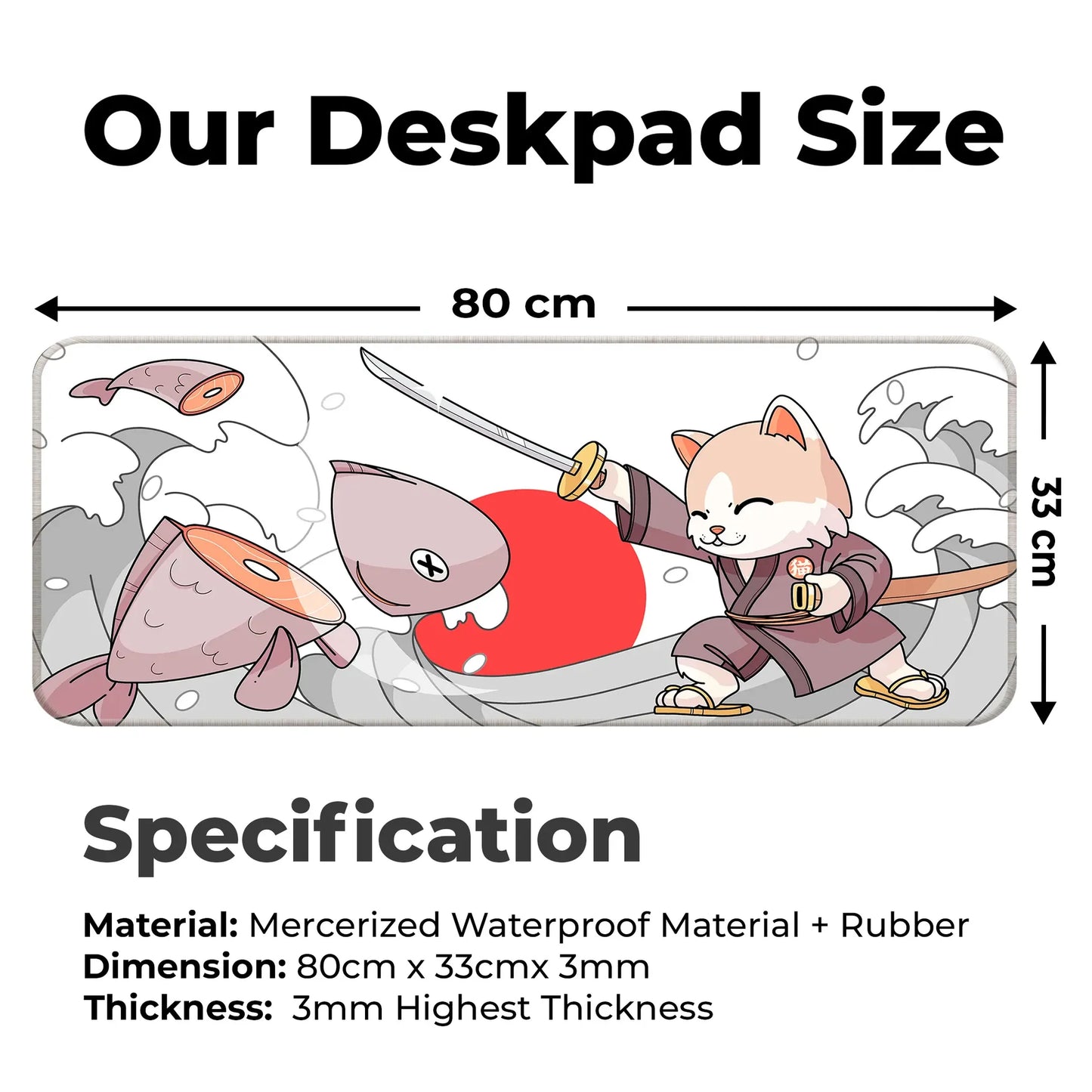 Japanese Cat - White - E-XL Mousepad image 1