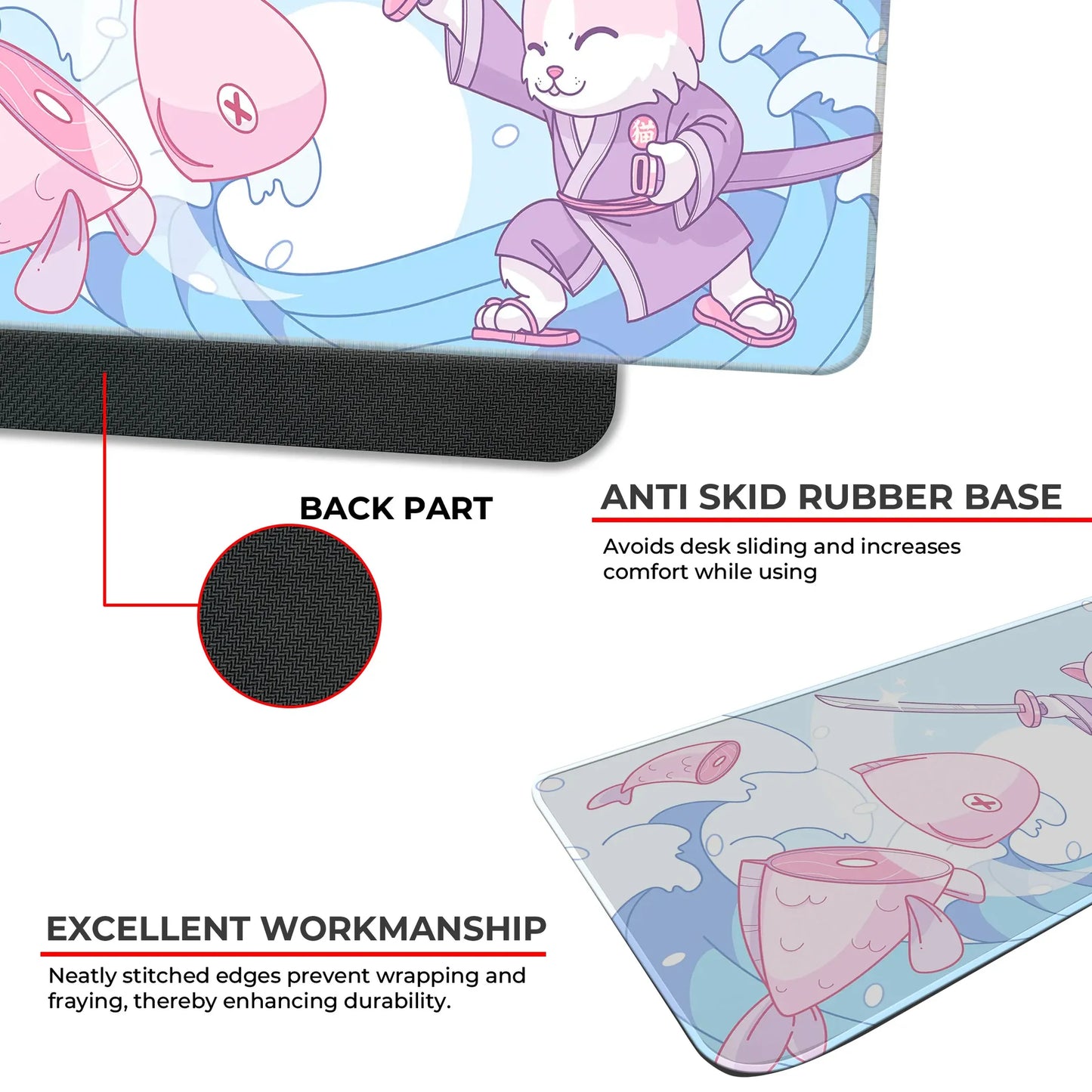 Japanese Cat - Blue - E-XL Mousepad image 2