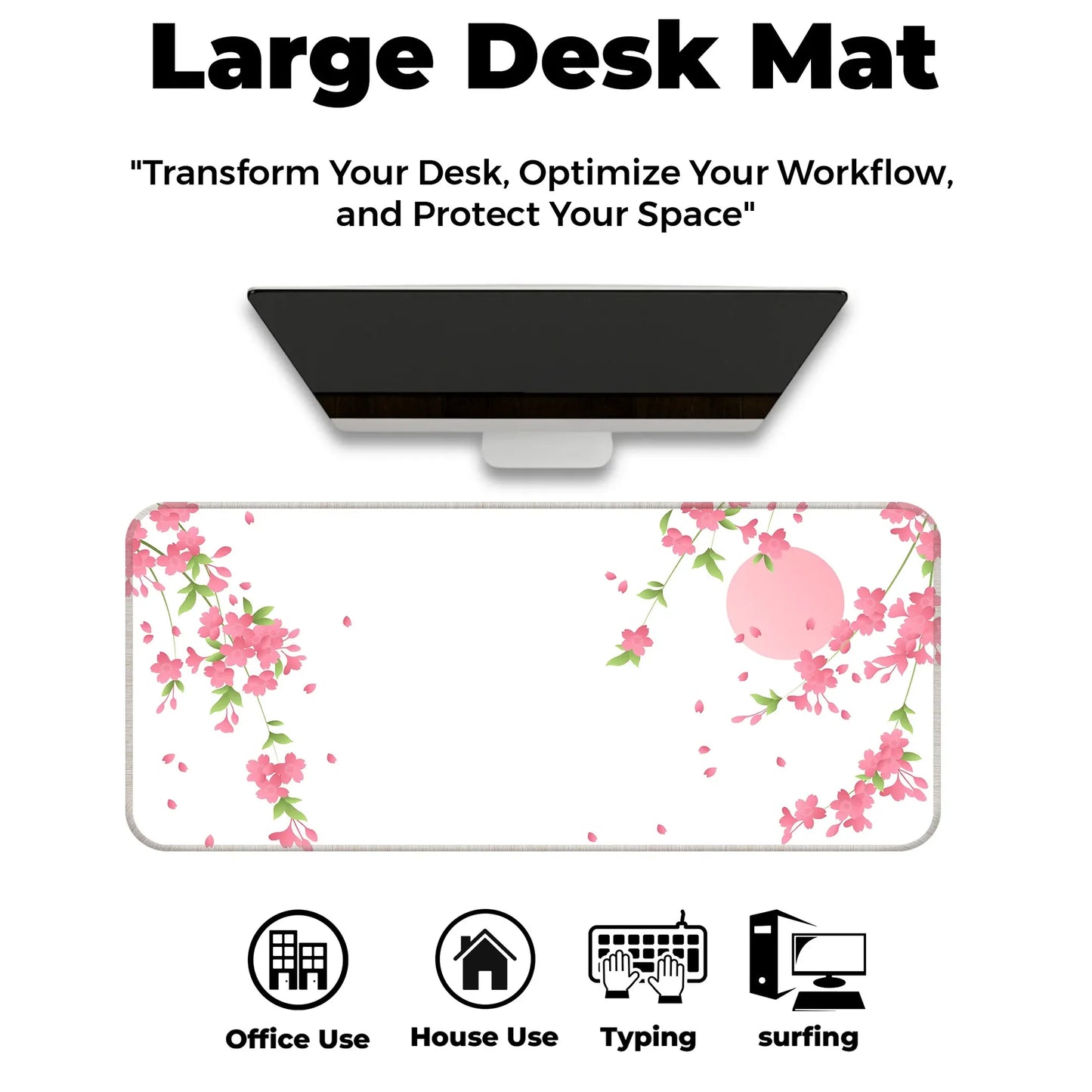 Sakura Petals Moon - White - E-XL Mousepad image 5
