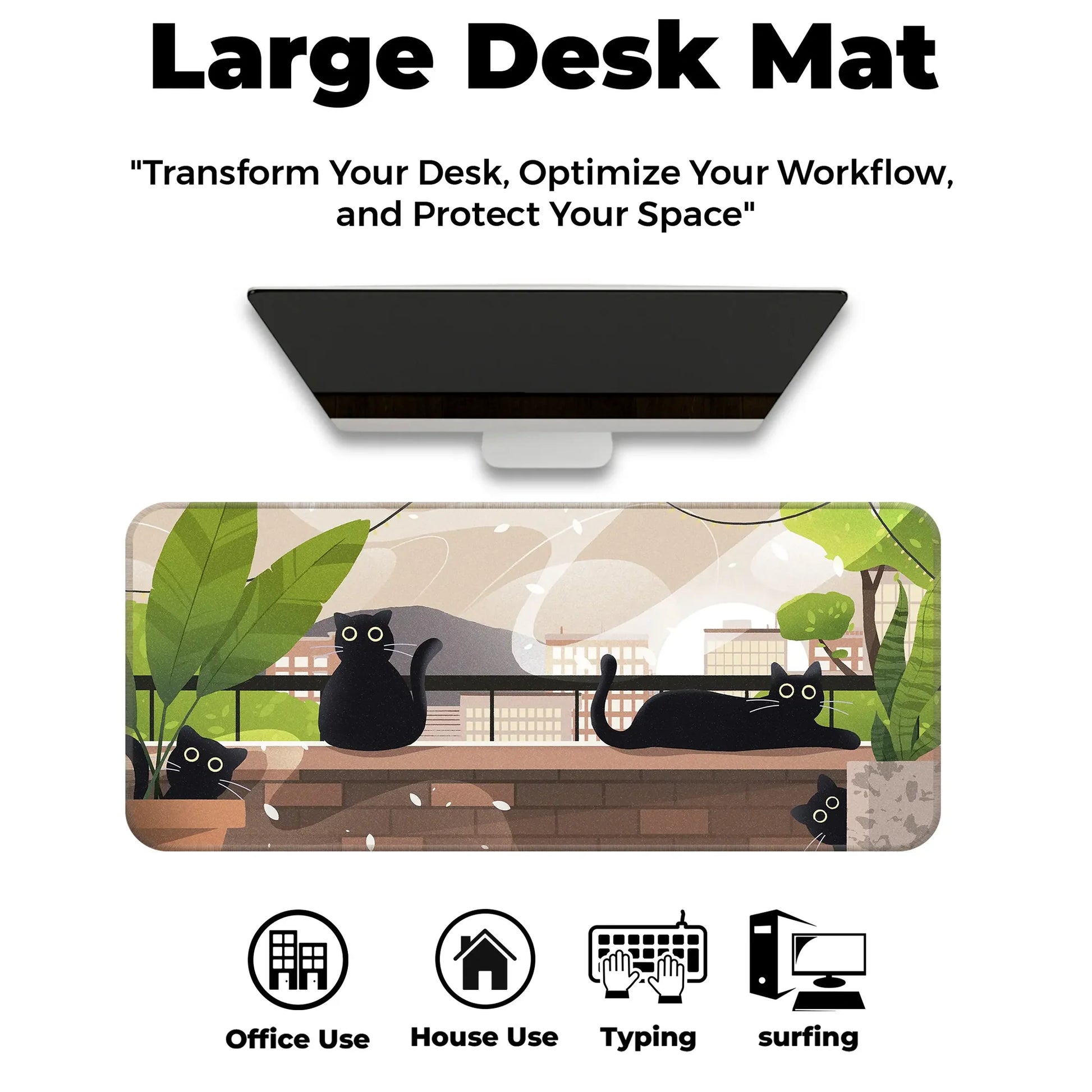 Relaxed Black Kittens - Green - E-XL Mousepad image 5