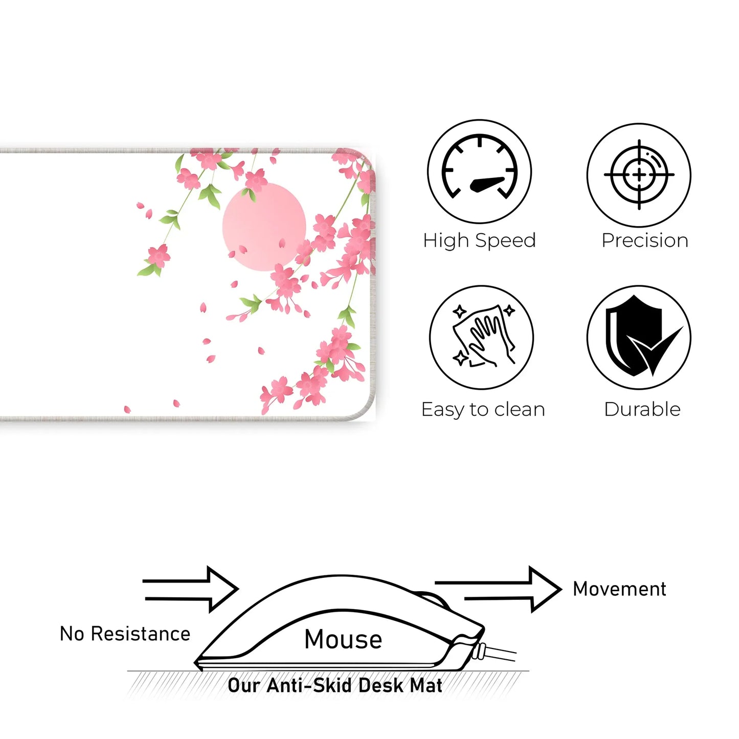 Sakura Petals Moon - White - E-XL Mousepad image 3