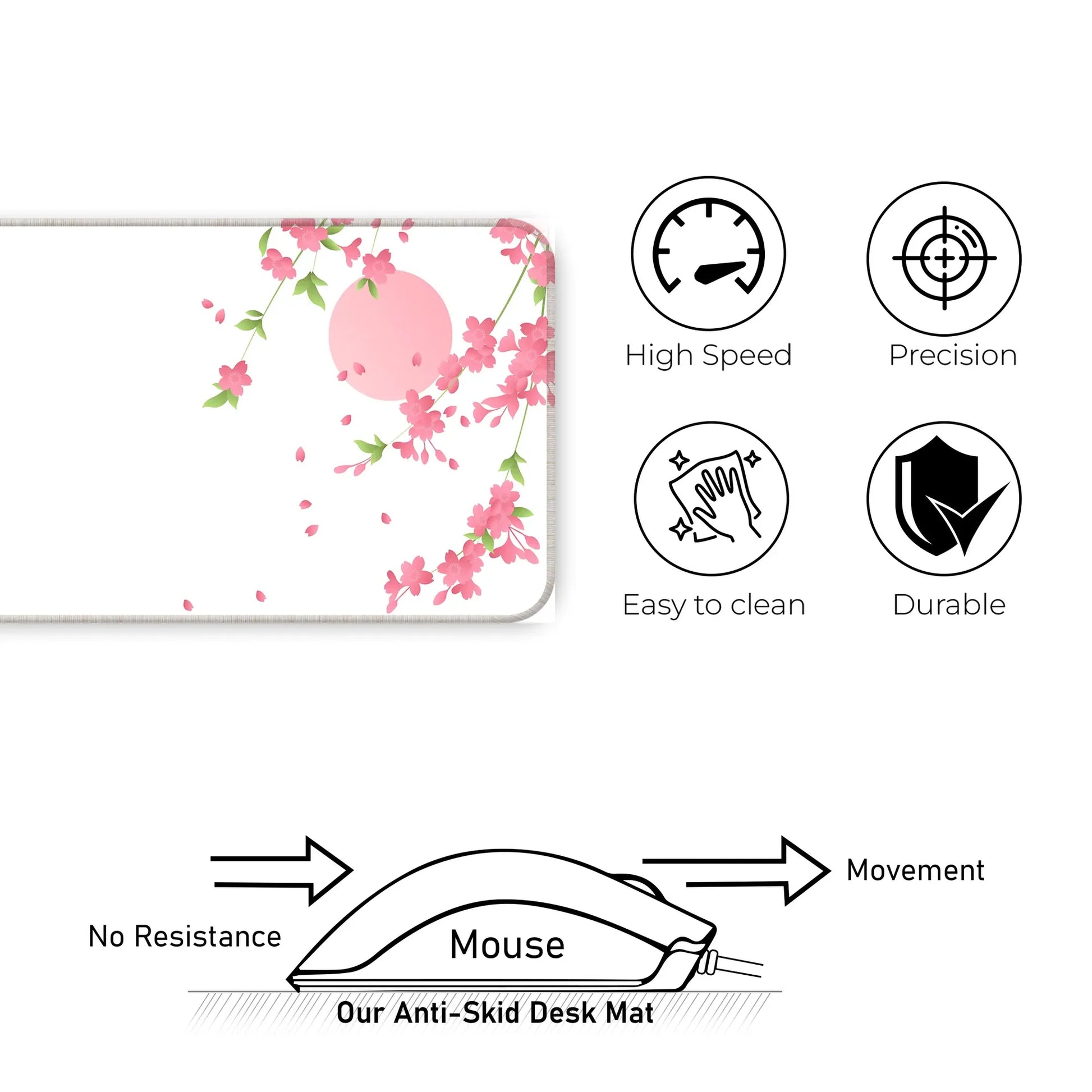 Sakura Petals Moon - White - E-XL Mousepad image 3