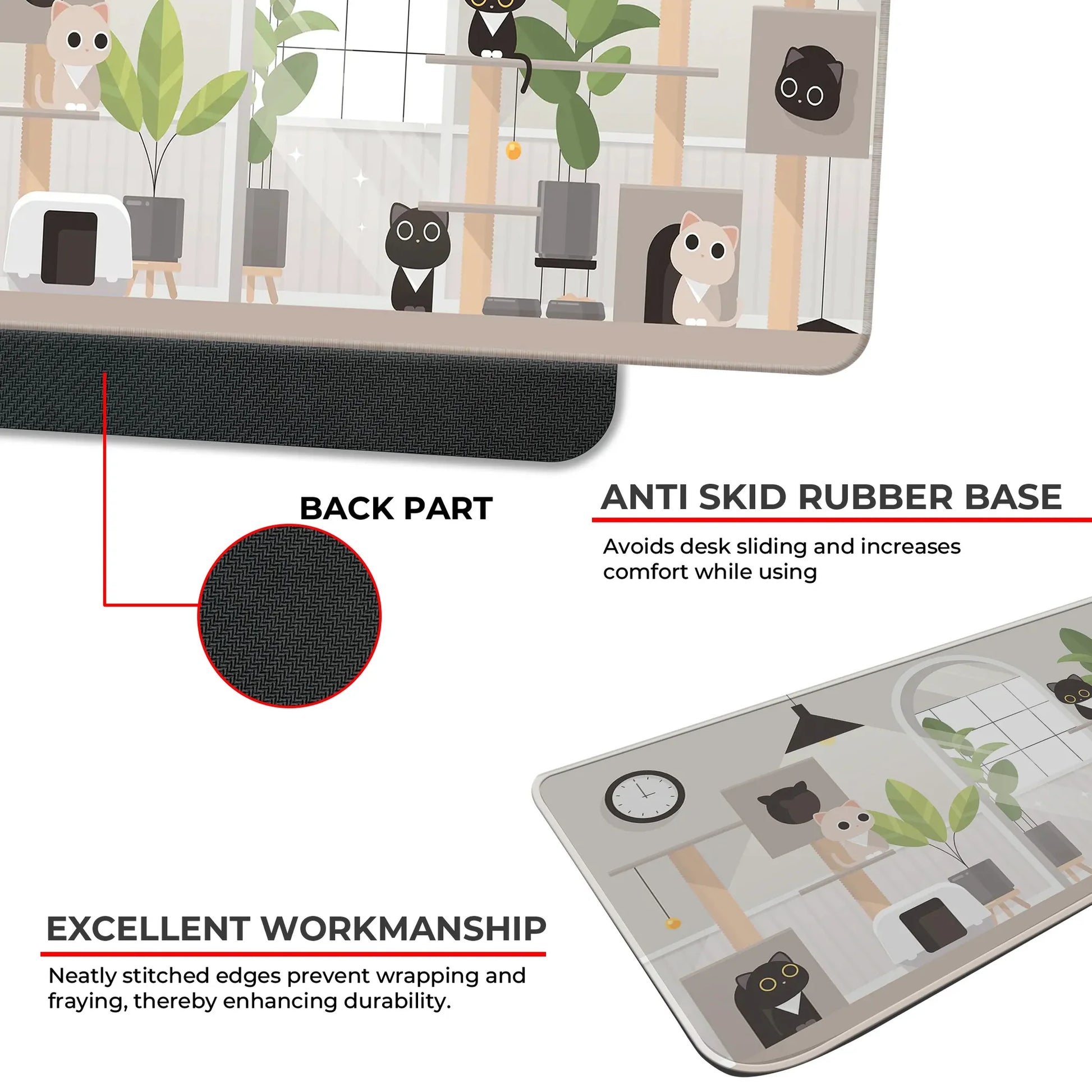 Playing Black Kittens - Grey - E-XL Mousepad image 2