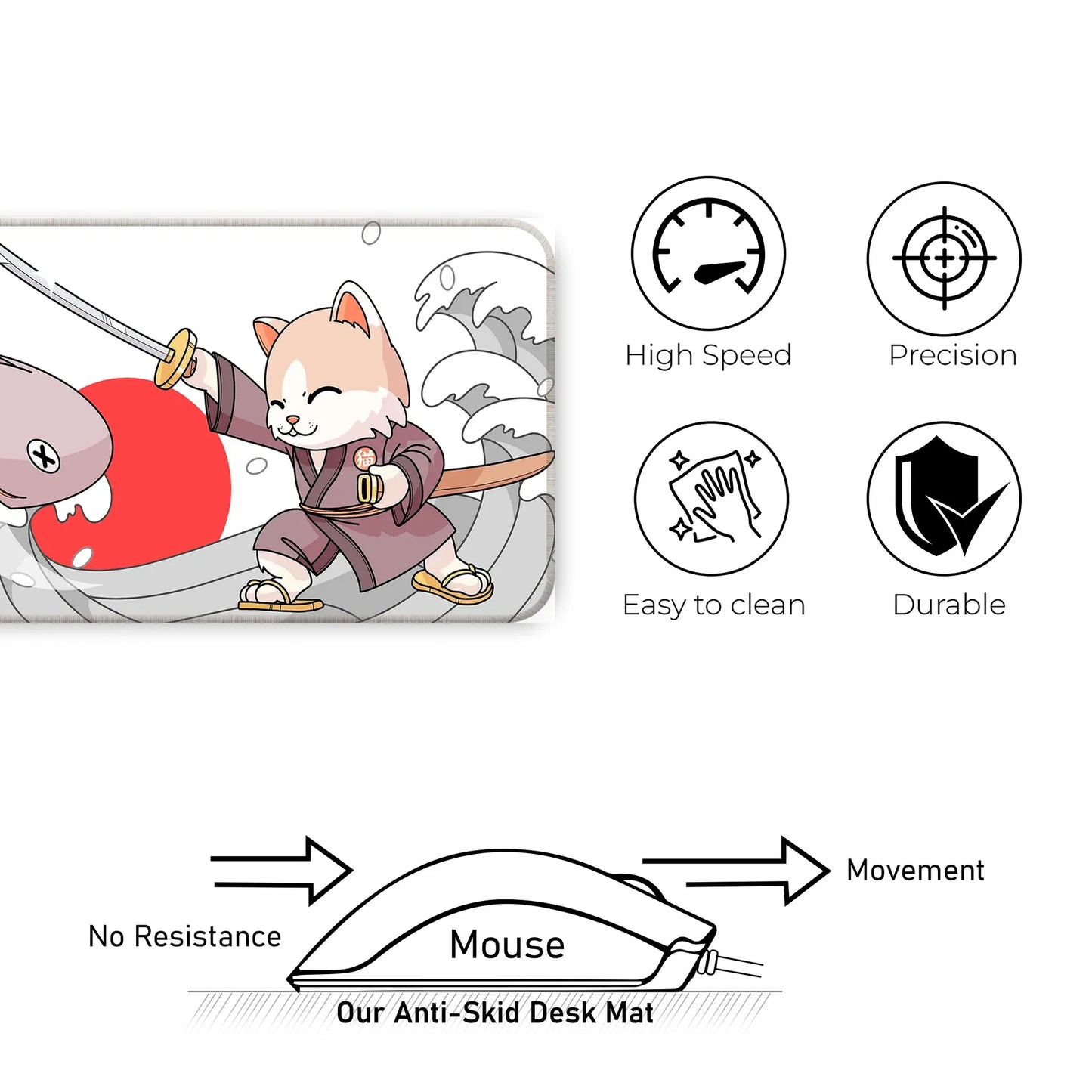 Japanese Cat - White - E-XL Mousepad image 3