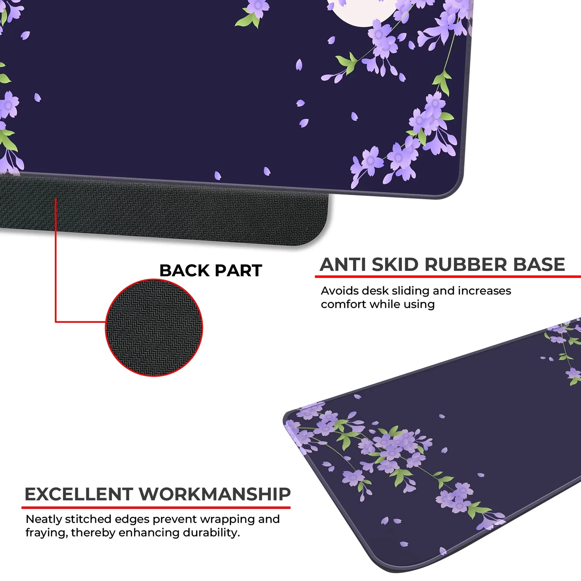 Sakura Petals Moon - Purple - E-XL Mousepad image 2