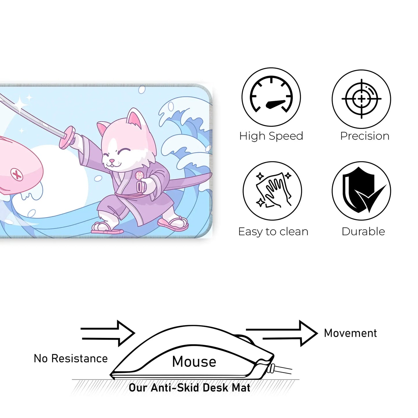 Japanese Cat - Blue - E-XL Mousepad image 3