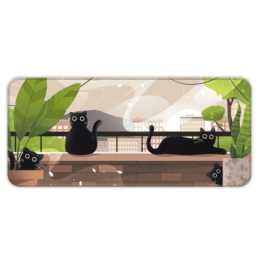 Relaxed Black Kittens - Green - E-XL Mousepad image 0