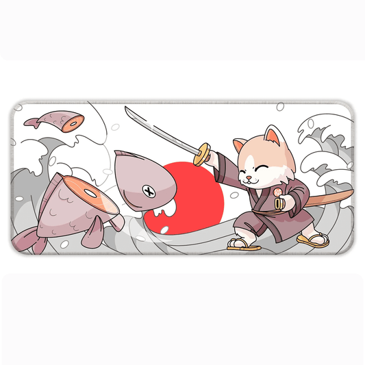 Japanese Cat - White - E-XL Mousepad image 0