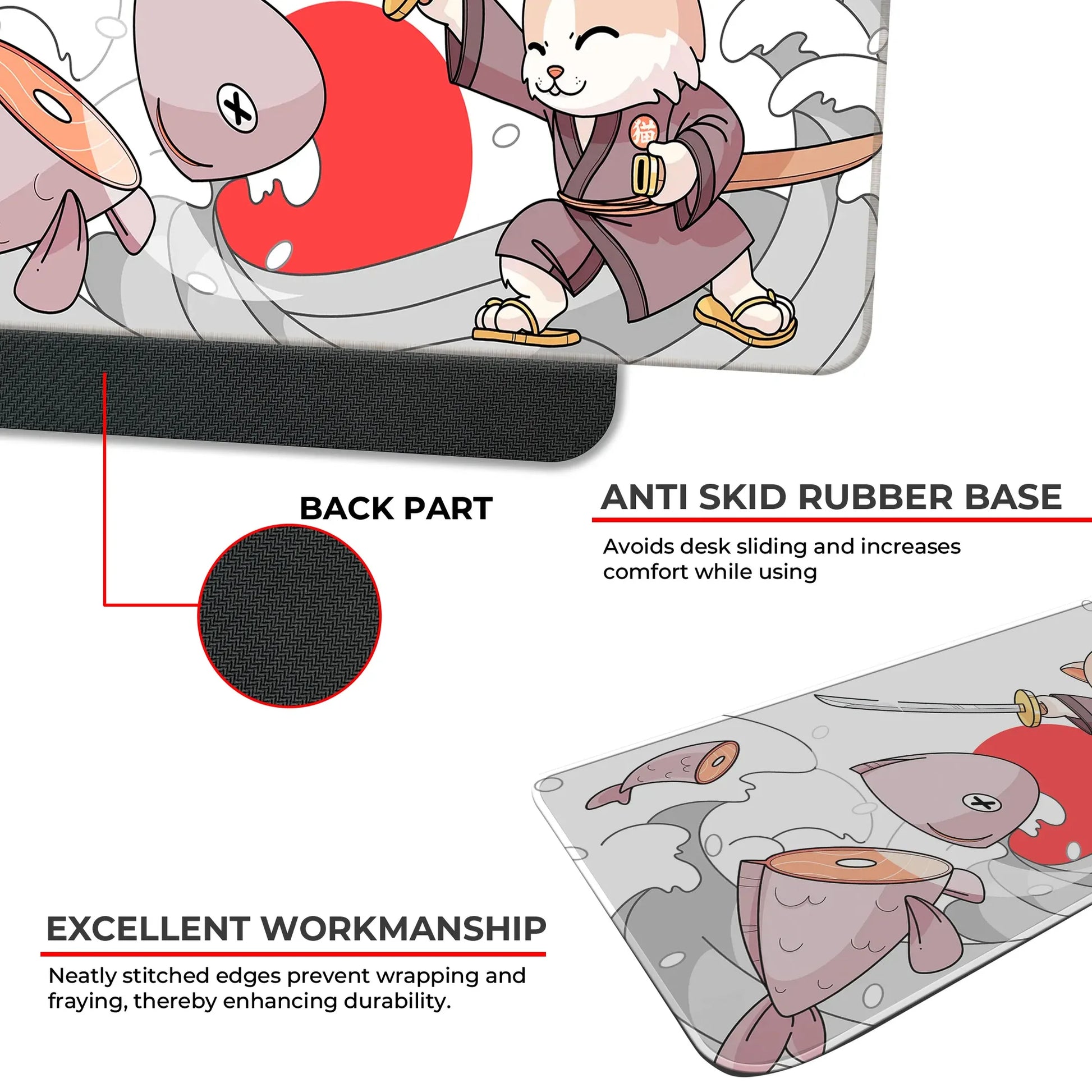 Japanese Cat - White - E-XL Mousepad image 2