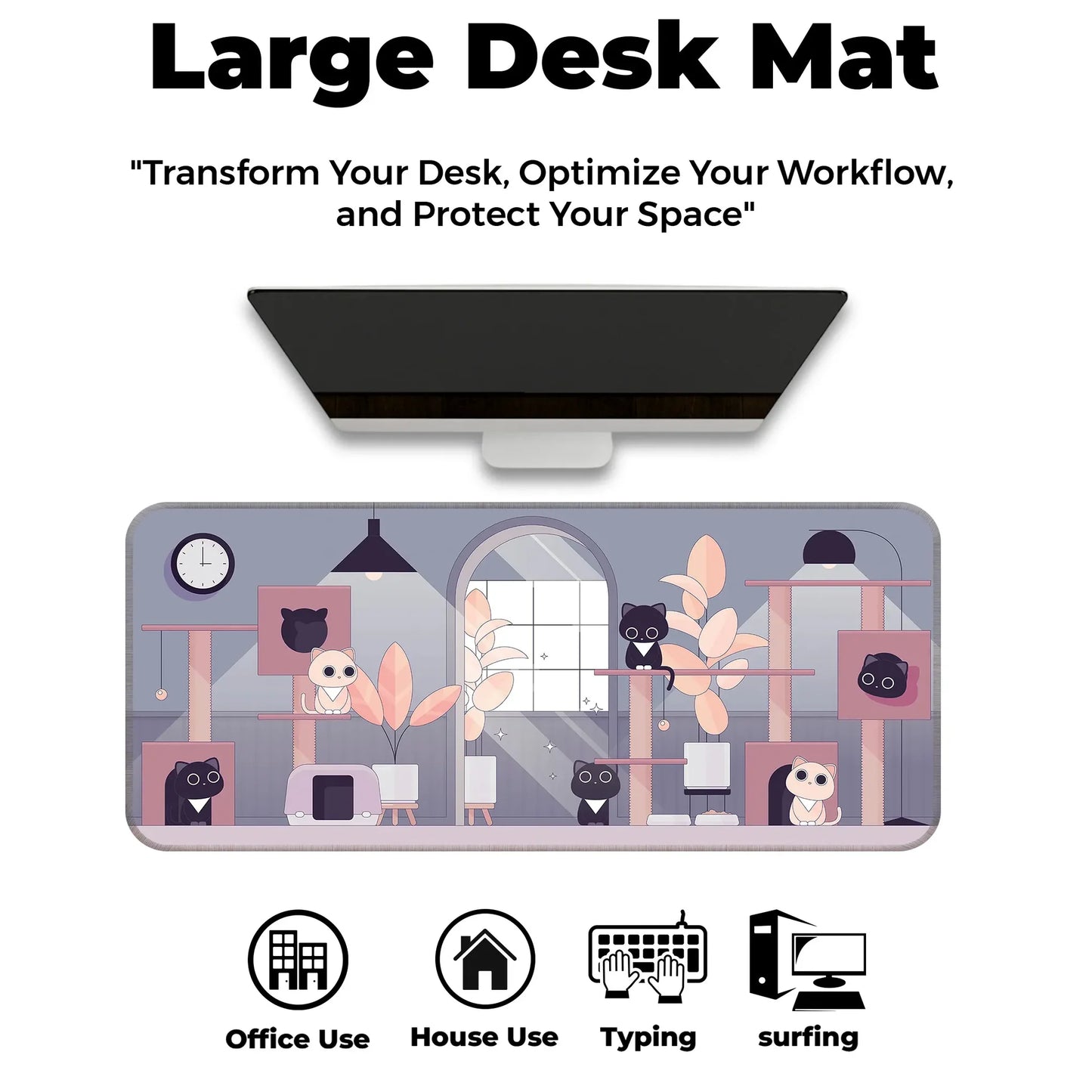Relaxed Black Kittens - Lavender - E-XL Mousepad image 5
